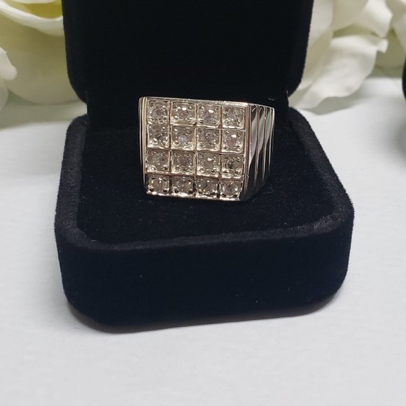 935 Silver Men Vintage Jewelry Wedding Ring Round Cubic Zircon - Picture 3 of 9